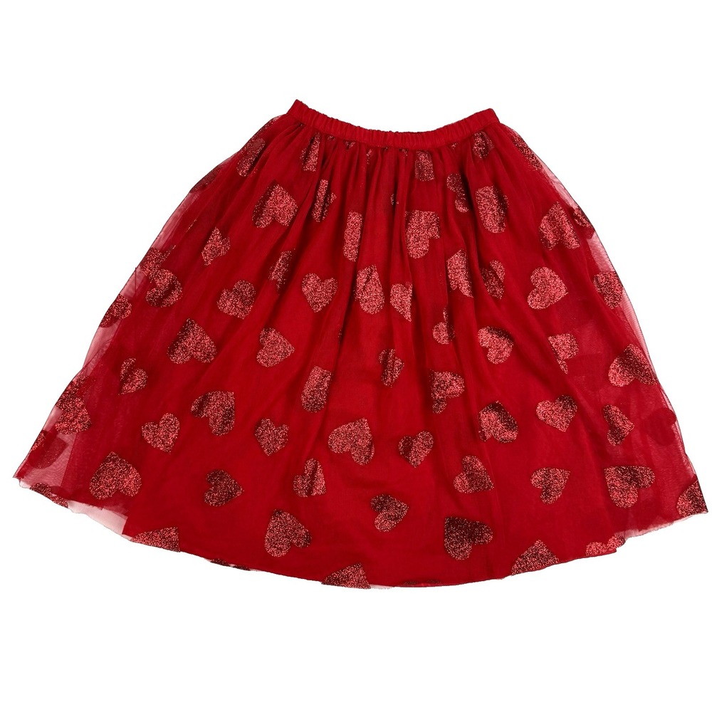 Cat & Jack Tulle Skirt Girl XS 4 5 Red Glitter Sparkle Heart Party Long Layered
